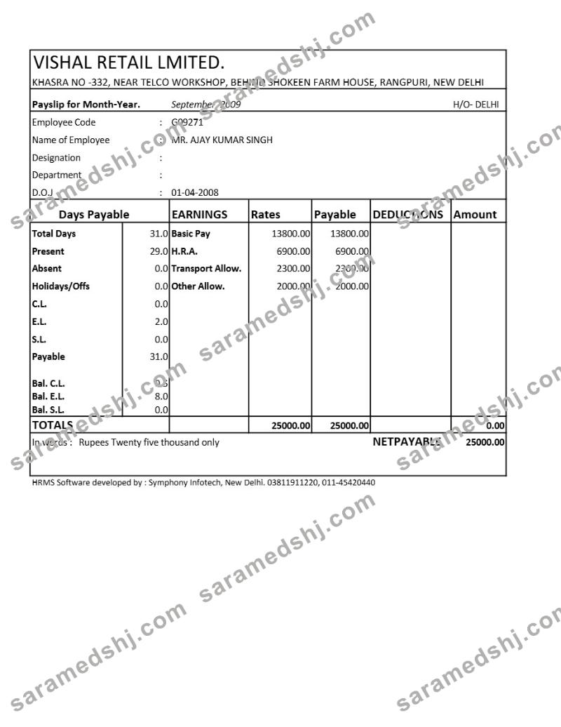 Vishal Retail LTD payslip template in Excel and PDF formats.pdf, 1